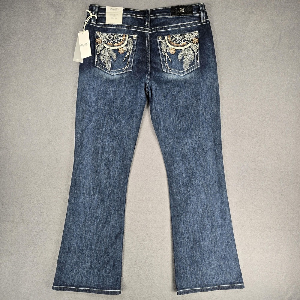 Miss Me Jeans Womens 33x32 Blue Mid Rise Bootcut Embroidered Denim Western NWT - Picture 3 of 15